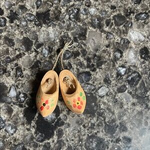 Handcrafted miniature Wooden Shoes with Floral Design